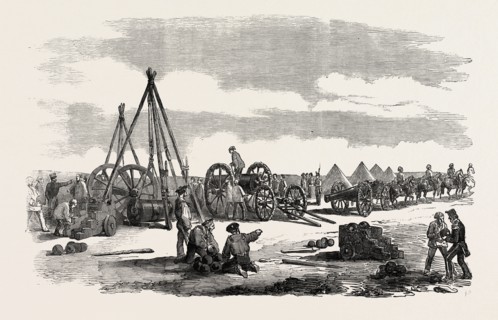 THE CRIMEAN WAR: SIEGE OF SEBASTOPOL: PREPARING A TRAIN FOR THE TRENCHES, 1854