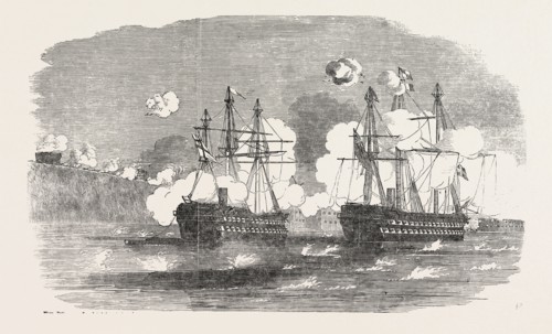 THE CRIMEAN WAR: THE AGAMEMNON AND SANSPAREIL ATTACKING SEBASTOPOL, 1854