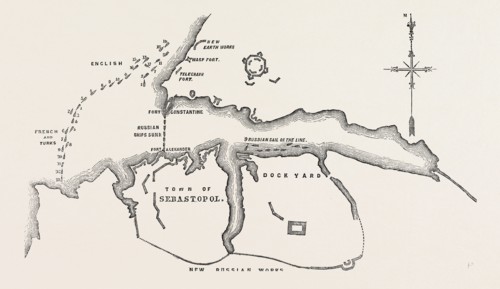 THE CRIMEAN WAR: PLAN OF THE ATTACK OF THE ALLIED FLEETS ON THE FORTS OF SEBASTOPOL, AT 1.30 P.M.,