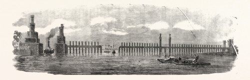 THE BARRAGE OF THE NILE, 1854. Some eighteen miles below Cairo, on the Western, or Rosetta, branch