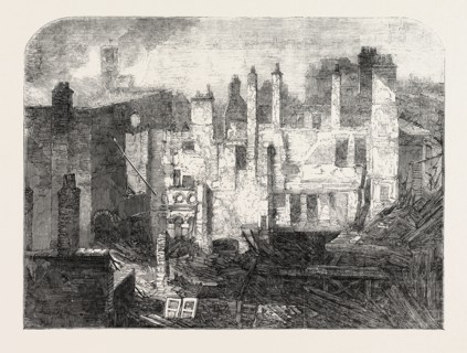 THE FIRE IN THE STRAND, REMAINS OF THE WHITTINGTON CLUB, AFTER THE FIRE, 1854, LONDON, UK