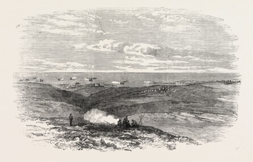 THE CRIMEAN WAR: RUSSIAN STEAMERS SHELLING THE FRENCH CAMP, SEBASTOPOL, 1854