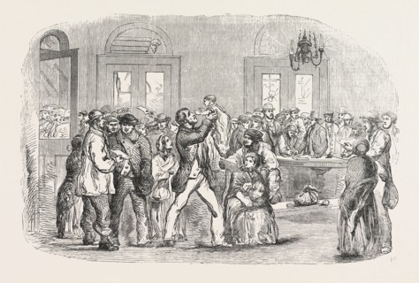 THE CRIMEAN WAR: NAVVIES LEAVING FOR THE CRIMEA AT THE NORTH-WESTERN RAILWAY TERMINUS, EUSTON