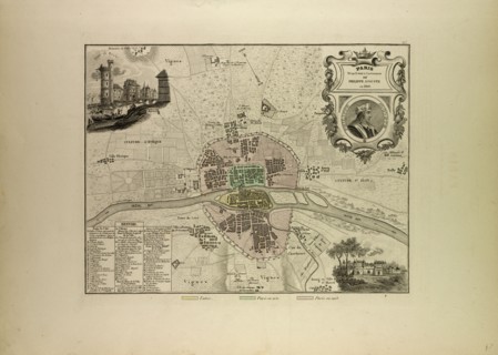 MAP OF PARIS IN 1180, FRANCE