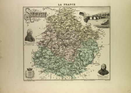 MAP OF SARTHE, 1896, FRANCE