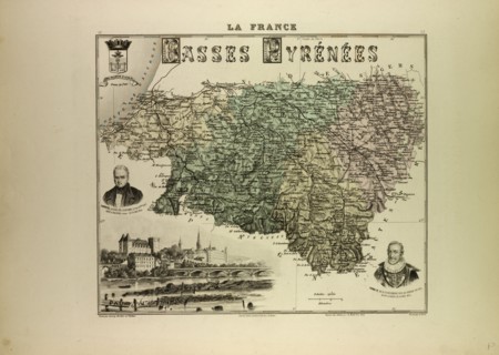 MAP OF BASSES PYRÃâNÃâES, 1896, FRANCE