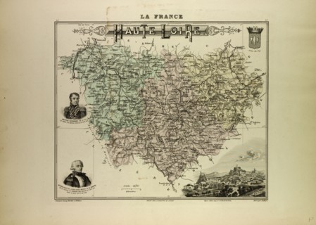 MAP OF HAUTE LOIRE, 1896, FRANCE