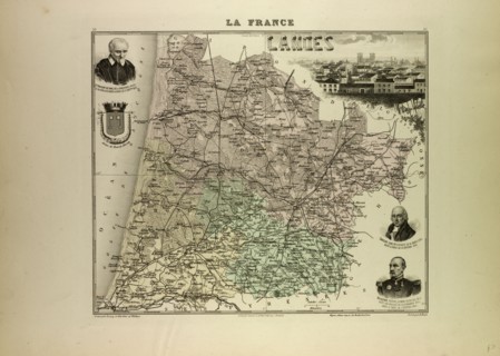 MAP OF LANDES, 1896, FRANCE