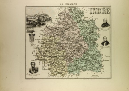 MAP OF INDRE, 1896, FRANCE