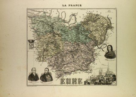 MAP OF EURE, 1896, FRANCE