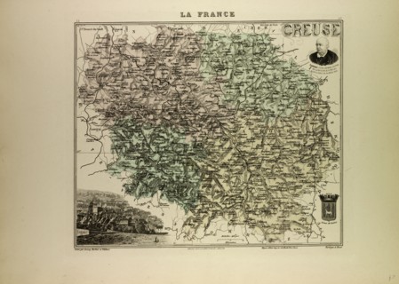 MAP OF CREUSE, 1896, FRANCE
