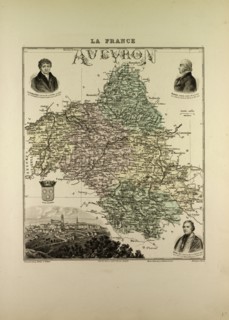 MAP OF AVEYRON, 1896, FRANCE