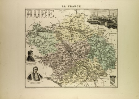 MAP OF AUBE, 1896, FRANCE