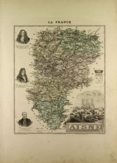 MAP OF AISNE, 1896, FRANCE
