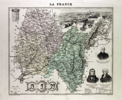 MAP OF AIN, 1896, FRANCE