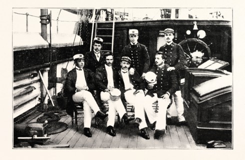 GROUP OF CHILIAN OFFICERS ON BOARD A MAN OF WAR