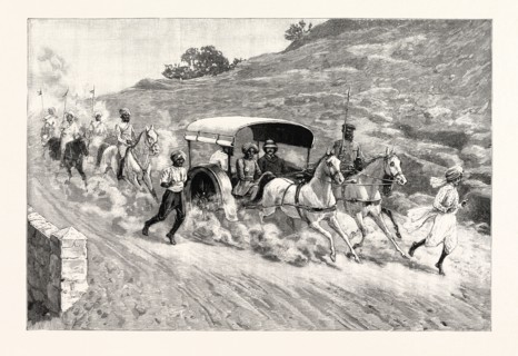 THE TOUR OF THE CZAREVITCH IN INDIA: HIS IMPERIAL HIGHNESS TRAVELLING IN A TONGA AT HYDERABAD