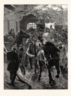 SAVING THE HORSES, A SCENE AT THE FIRE AT SOUTHWARK, LONDON, UK