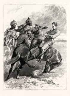 THE CAVALRY MANOEUVRES AT ATTOCK, INDIA-NATIVE CAVALRY STOPPING A SCOUT