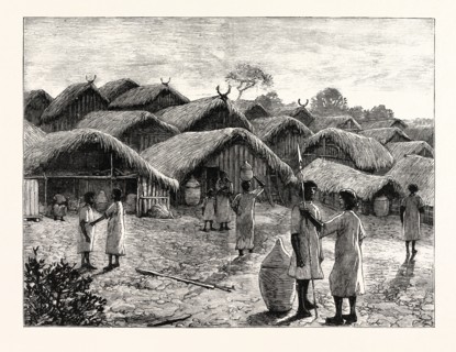 CLUSTER OF HUTS AT THE NATIVE VILLAGE OF KOHIMA, INDIA