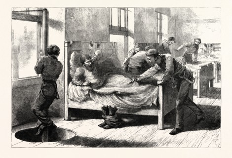 THE RECENT FIRE IN CHICAGO, A SCENE IN THE FIREMEN'S BEDROOM: The Firemen Sleep above the Engine