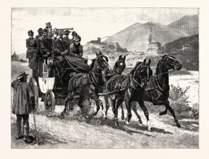 COACHING IN THE SOUTH OF FRANCE: THE COMTE DE MADRE DRIVING HIS COACH, THE OLD TIMES, ON THE ROAD