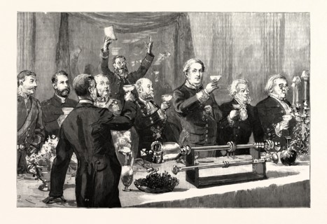 THE QUEEN'S VISIT TO DERBY: DRINKING HER MAJESTY'S HEALTH AT THE BANQUET GIVEN BY THE MAYOR (SIR