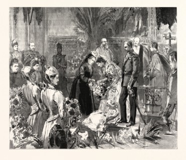 THE MARRIAGE OF MISS PONSONBY AT THE GUARDS' CHAPEL, WELLINGTON BARRACKS: HER MAJESTY