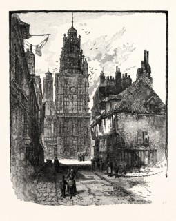 VIEW IN CALAIS: RUE DE LA CITADELLE, SHOWING THE BELFRY