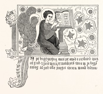 FACSIMILE OF PART OF THE FIRST CHAPTER OF ST. JOHN'S GOSPEL IN WYCLIFFE'S BIBLE