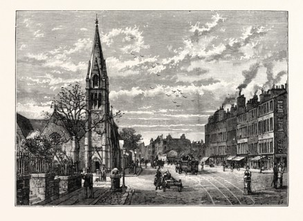 EDINBURGH: PILRIG FREE CHURCH AND LEITH WALK, LOOKING NORTH.