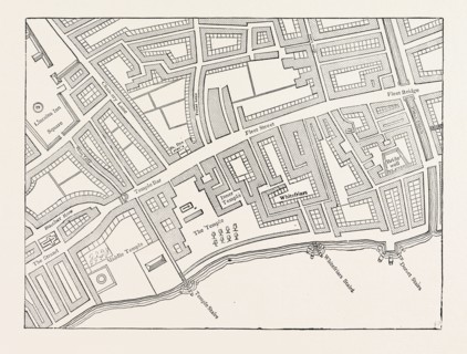 FLEET STREET, THE TEMPLE, LONDON, FROM A MAP OF LONDON, PUBLISHED 1720.
