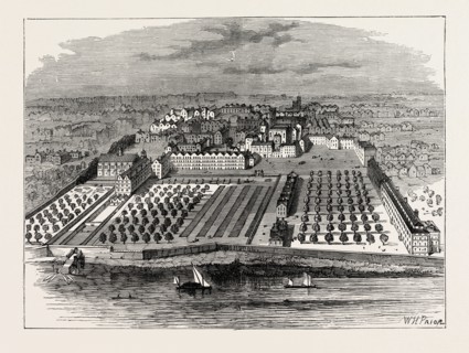 THE TEMPLE IN 1671. FROM AN OLD BIRD'S-EYE VIEW IN THE INNER TEMPLE, LONDON