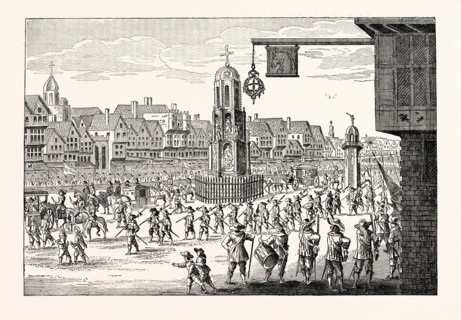 ANCIENT VIEW OF CHEAPSIDE, LONDON, Showing the procession of Mary de Medicis