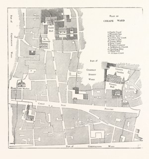 OLD MAP OF THE WARD OF CHEAP, ABOUT 1750, LONDON