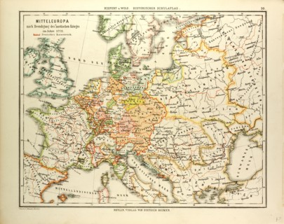 MAP OF CENTRAL EUROPE IN 1721