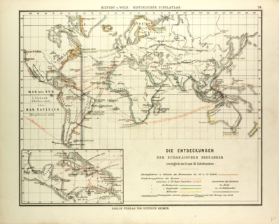 MAP OF THE DISCOVERIES OF EUROPEAN SEAFARERS IN THE 15TH AND 16TH CENTURIES