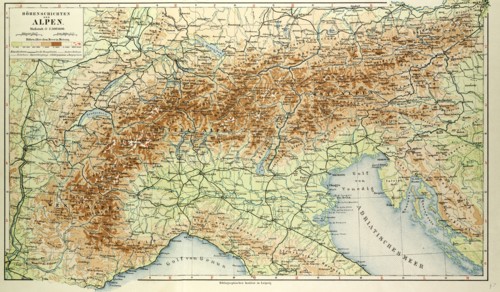 OLD MAP OF THE ALPS