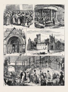 A VISIT TO LEEDS: I. GIRLS LEAVING MARSHALL'S MILL; 2. LEATHER SELLING IN THE SOUTH MARKET; 3.