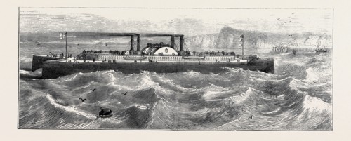 CAPTAIN DICEY'S STEAMER: A ship cut in halves from stem to stern, the two halves united by girders,