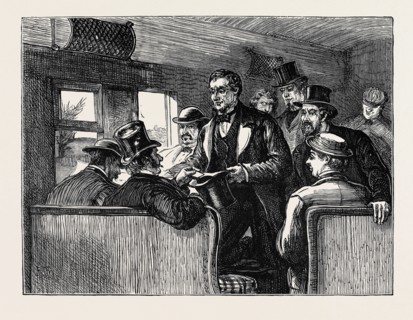 SKETCHES IN NEW YORK DURING THE PRESIDENTIAL ELECTION: TAKING VOTES IN A RAILWAY CAR