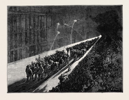 SKETCHES IN NEW YORK DURING THE PRESIDENTIAL ELECTION: EVENING PROCESSION OF POLITICAL CLUBS VIEWED