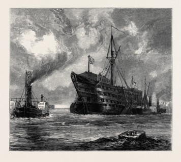 TOWING THE "DREADNOUGHT" HOSPITAL SHIP TO HER LAST BERTH