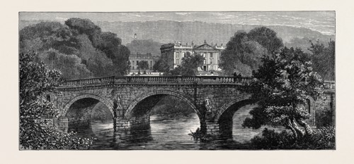 THE PRINCE AND PRINCESS OF WALES AT CHATSWORTH: THE BRIDGE IN CHATSWORTH PARK