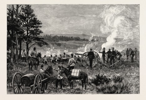 MILITARY MANOEUVRES AT ALDERSHOT: A SHAM FIGHT: A FIELD BATTERY AT WORK: A SAFE POSITION