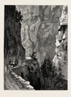 THE RECENT ACCIDENT IN THE ALBULA PASS, SWITZERLAND, The road known as the Bergun Stein, between