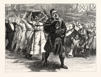 THE HALLOWE'EN DINNER  OF THE LONDON SCOTTISH VOLUNTEERS: BRINGING IN THE HAGGIS