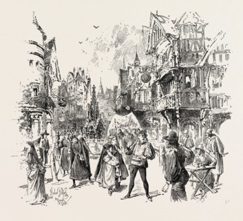 SCENE FROM THE NEW OPERA "LA BASOCHE" AT THE ROYAL ENGLISH OPERA, Act I. A Public Place in Paris in