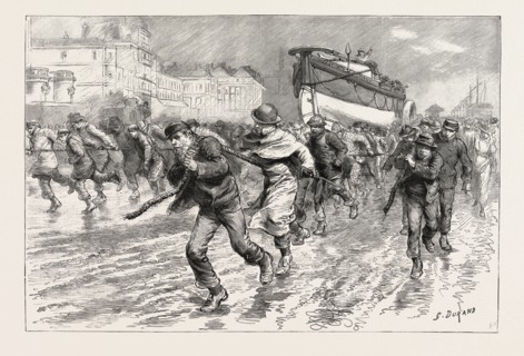 THE GALES ON THE SOUTH COAST, DRAGGING THE LIFEBOAT FROM BRIGHTON TO PORTSLADE: The lifeboat had