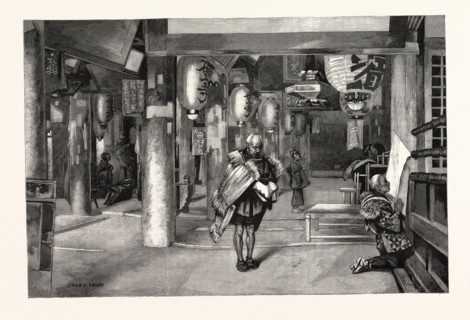 PILGRIMS PRAYING IN A TEMPLE, JAPAN